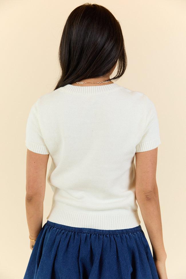 Made For Celebratin' Ivory Americana Short Sleeve Bear Sweater FINAL SALE Product Image