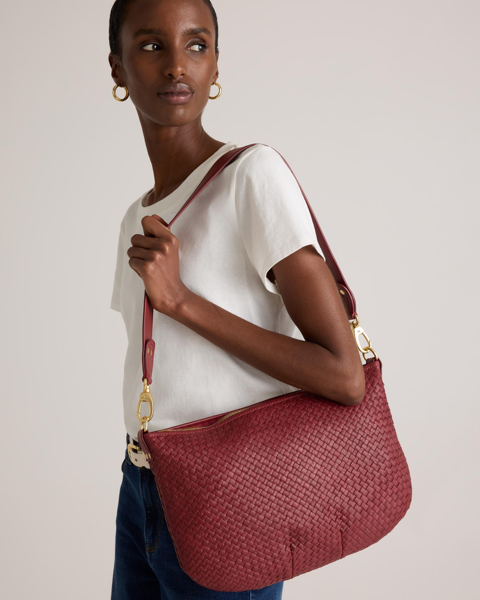 Quince | Women's Italian Leather Convertible Crescent Handwoven Shoulder Bag Product Image
