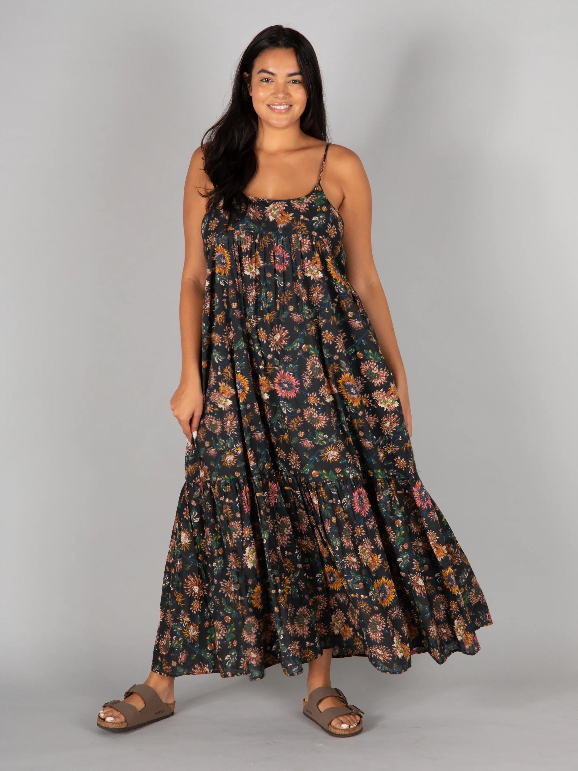 Journey Boho Cotton Maxi Dress - Black Floral Product Image