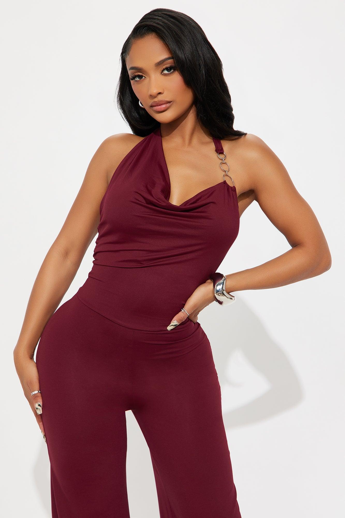 Bring It Back Jumpsuit - Burgundy Product Image