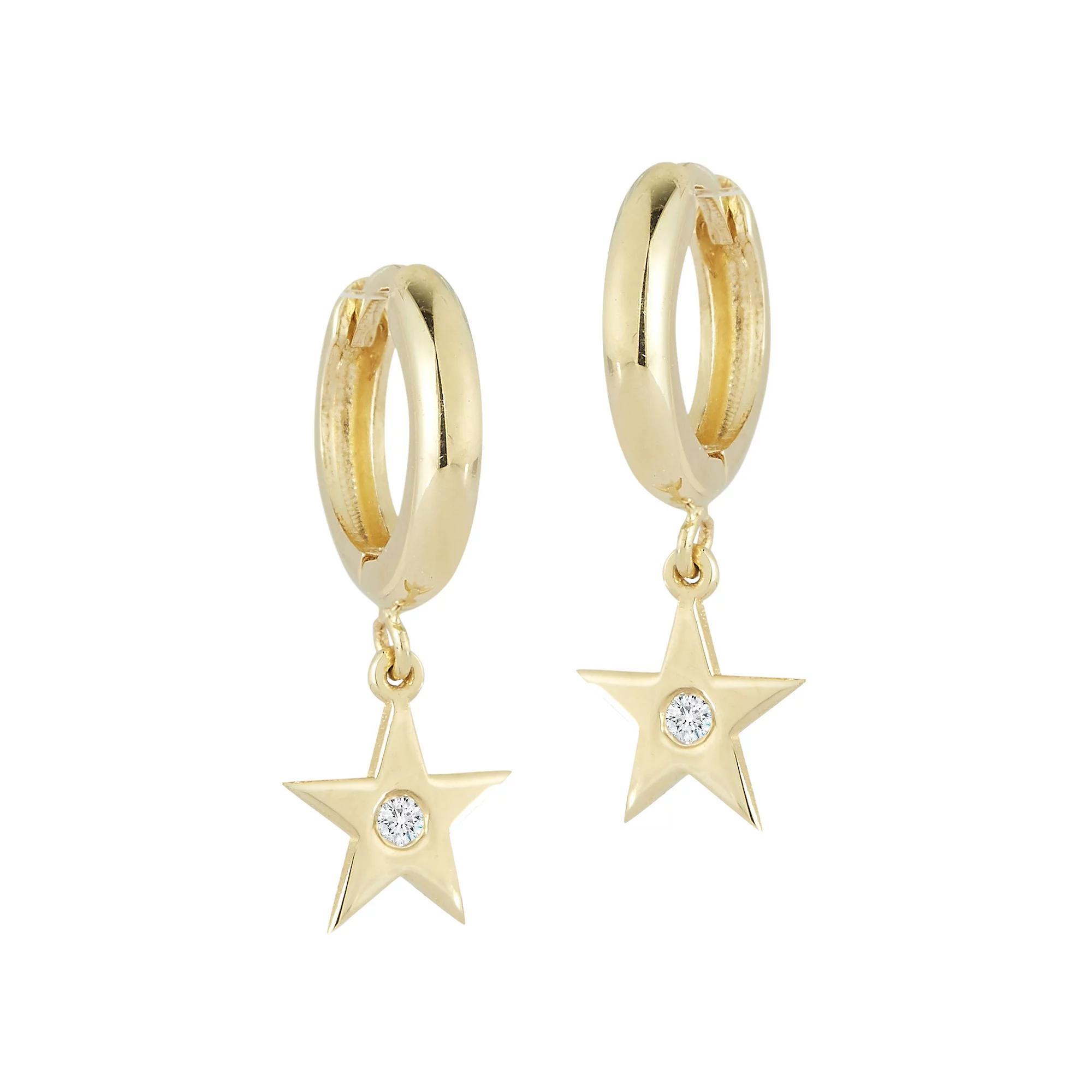 LUMINOR GOLD 14k Gold Diamond Accent Star Charm Huggie Drop Earrings, Women's, Yellow Product Image