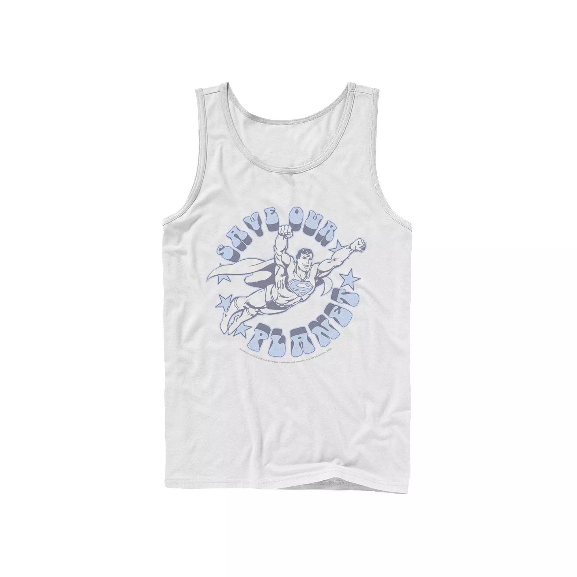 Mens DC Comics Superman Save Our Planet Circle Text Poster Tank Top Product Image