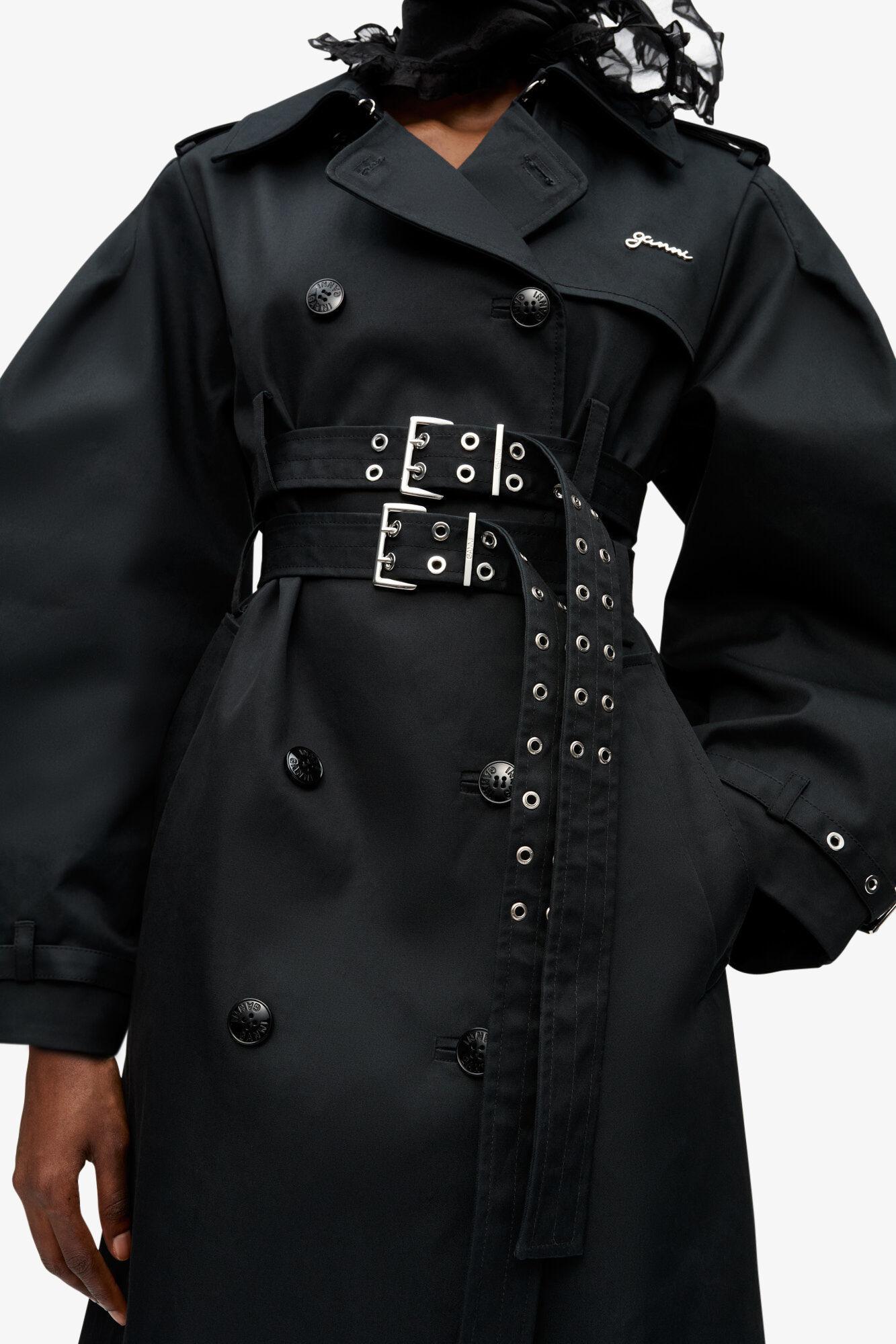 Black Bonded Cotton Trench Coat Product Image