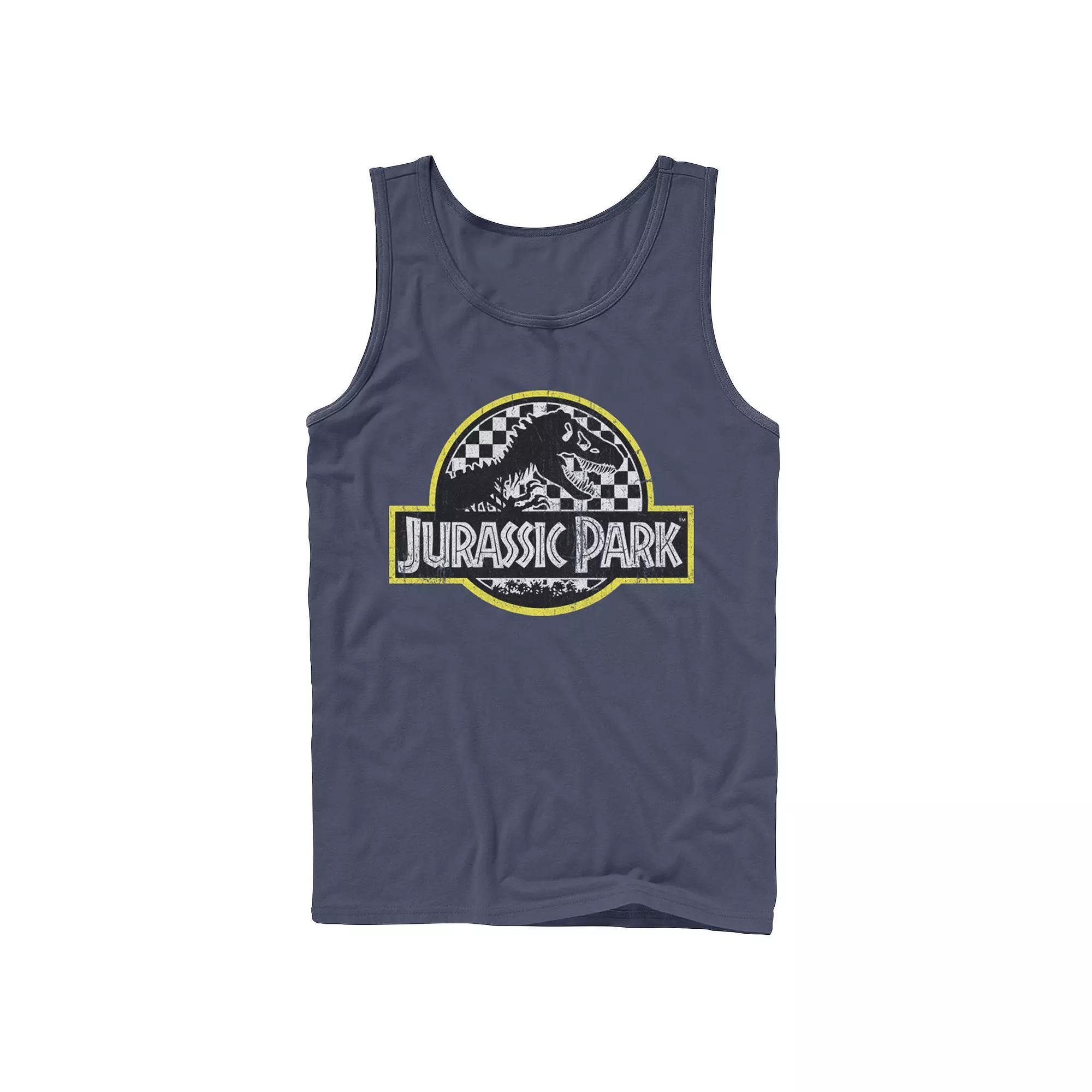 Men's Jurassic Park Checkered Classic Logo Tank Top, Size: Small, Grey Product Image