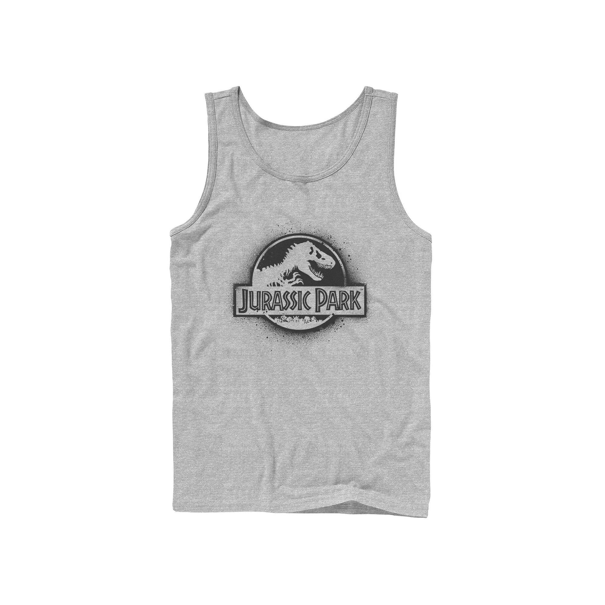 Men's Jurassic Park All White Spray Paint Stencil Movie Logo Tank Top, Size: Large, Athletic Grey Product Image