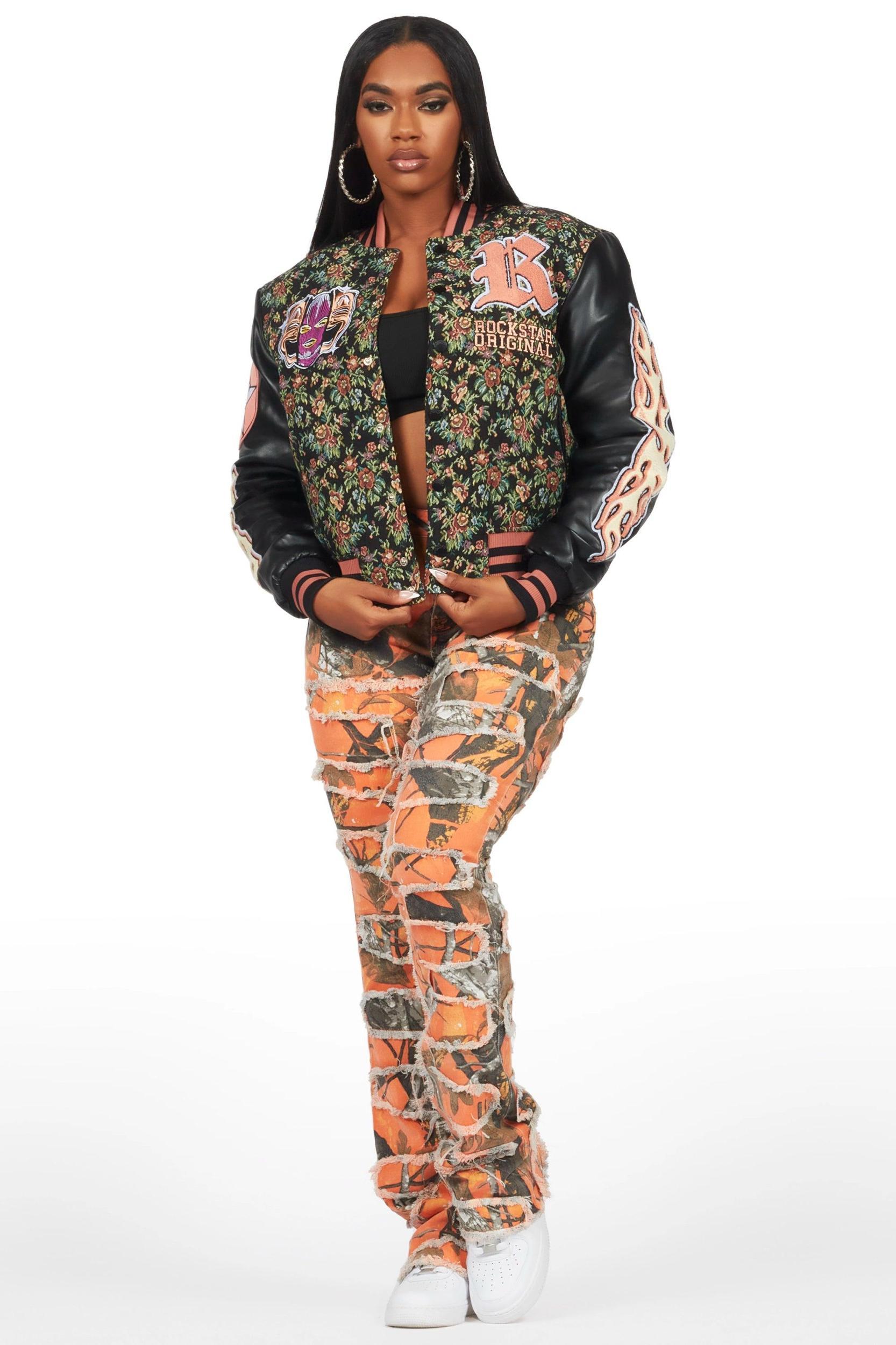 Lakiela Black Oversized Tapestry Varsity Jacket Female Product Image