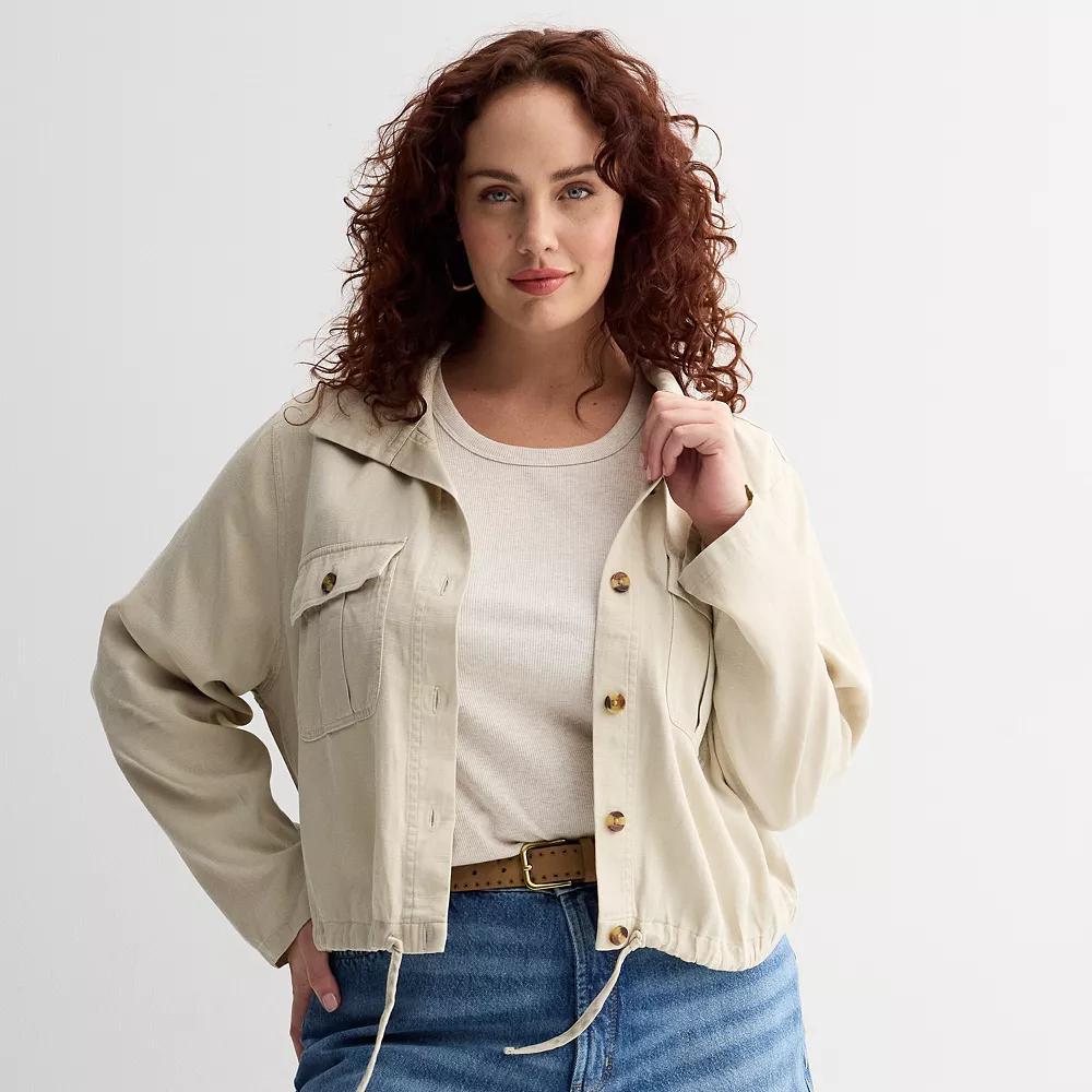 Plus Size Sonoma Goods For Life® Cropped Summer Button Front Jacket, Women's, Size: 1XL, Earthmover Product Image