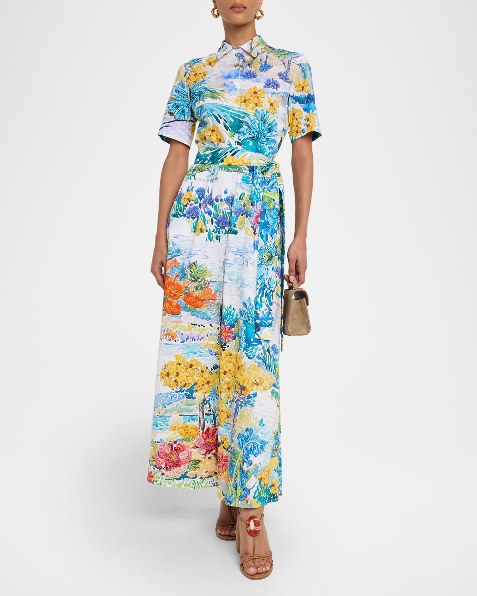 Como Printed Short-Sleeve Belted Midi Shirtdress Product Image
