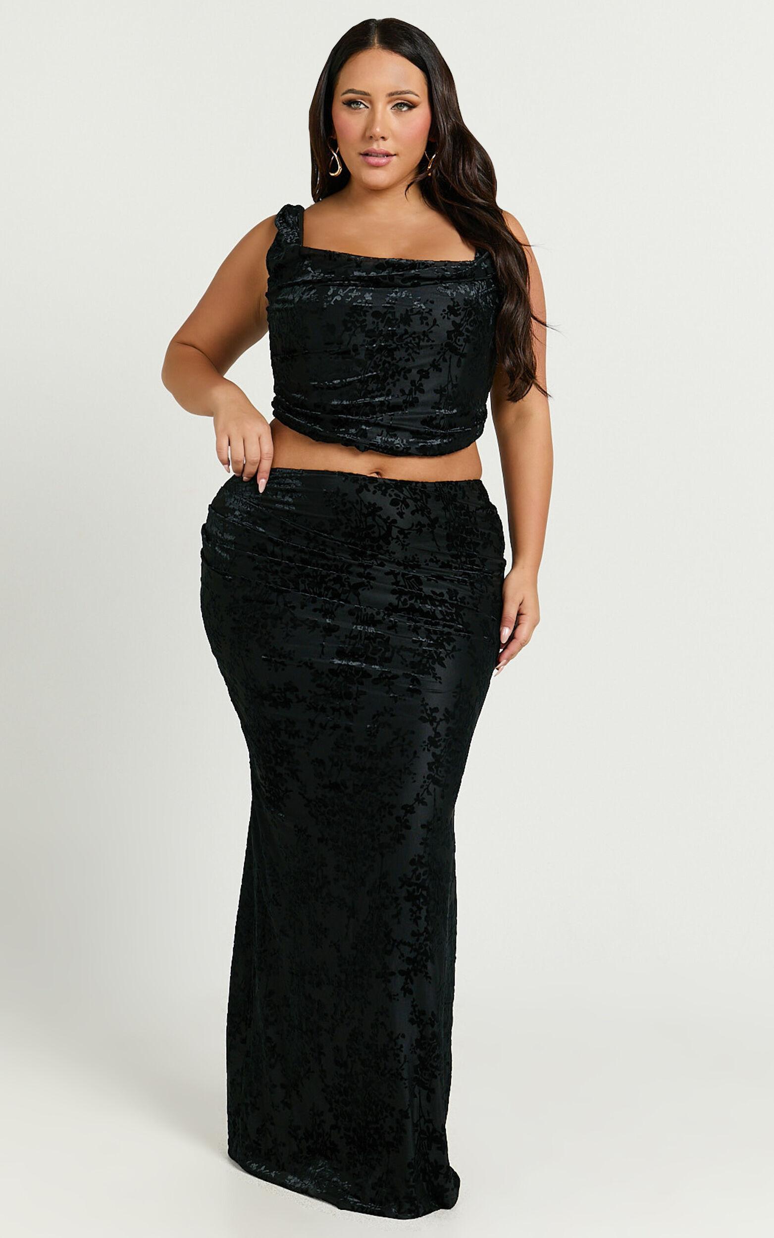 Suzette Two Piece Set - Velvet Corset Maxi Set in Black Product Image