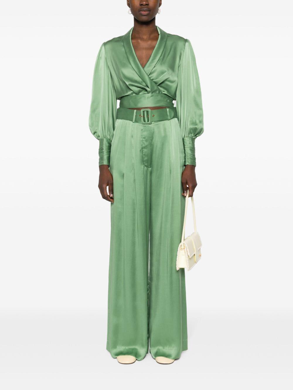 ZIMMERMANN Silk Wraparound Blouse In Green Product Image