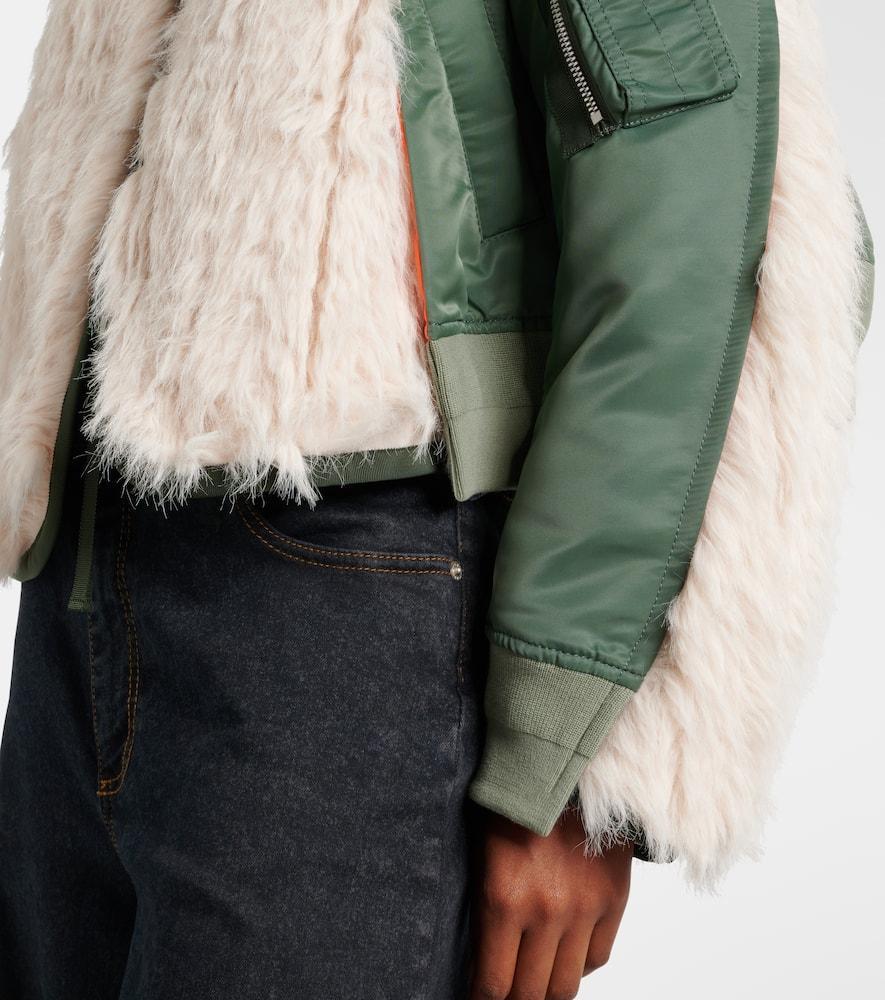SACAI Faux Fur Paneled Bomber Jacket In Green Product Image