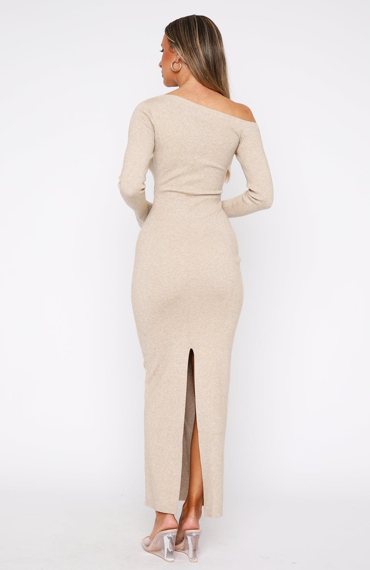 Fall On Me Long Sleeve Maxi Dress Beige Product Image