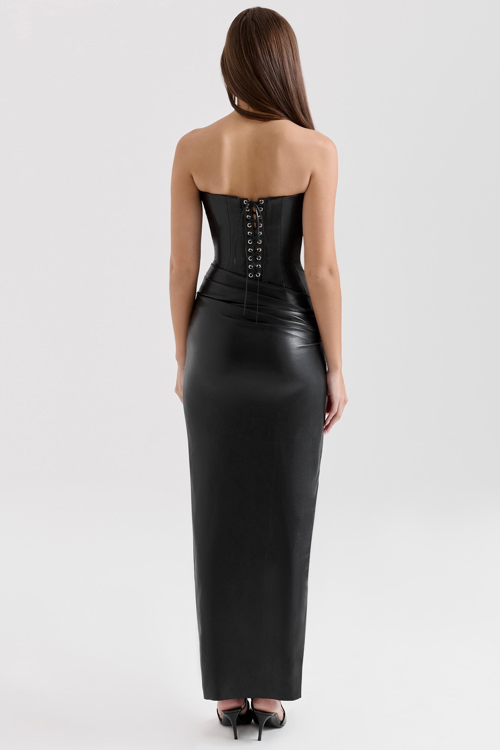 Juliana  black strapless vegan leather midi dress Product Image