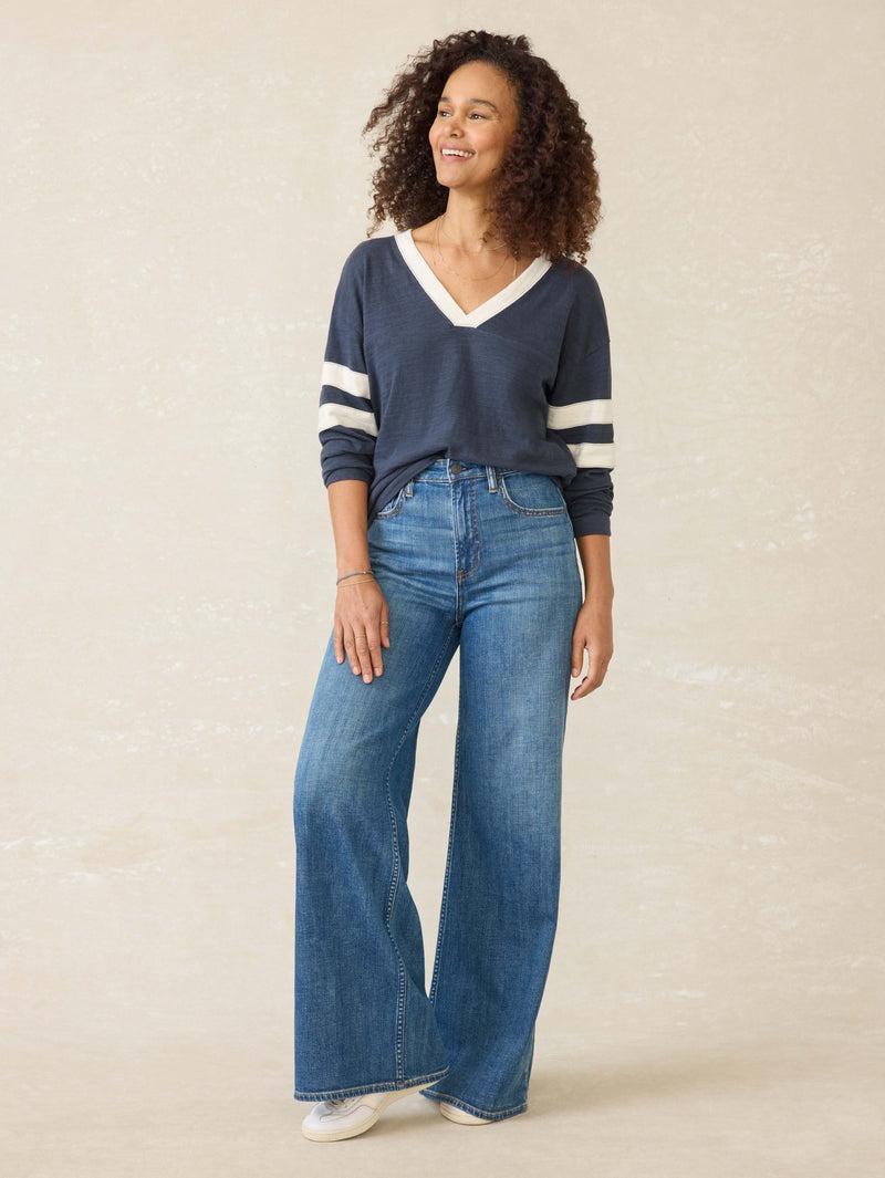 Sunwashed Slub Varsity V-Neck - Blue Nights Product Image