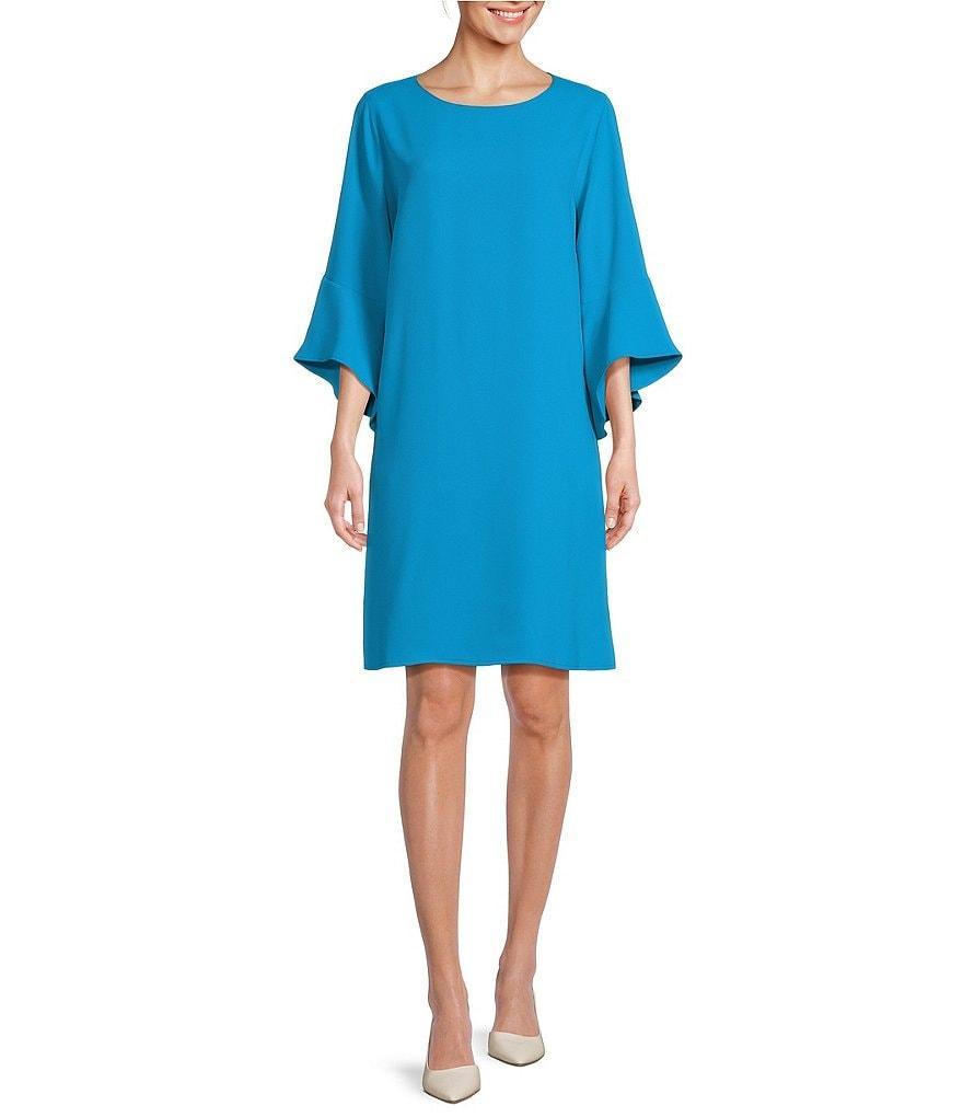 Caroline Rose Julia Matte Crepe 3/4 Ruffle Sleeve Shift Round Neck Shift Dress Product Image