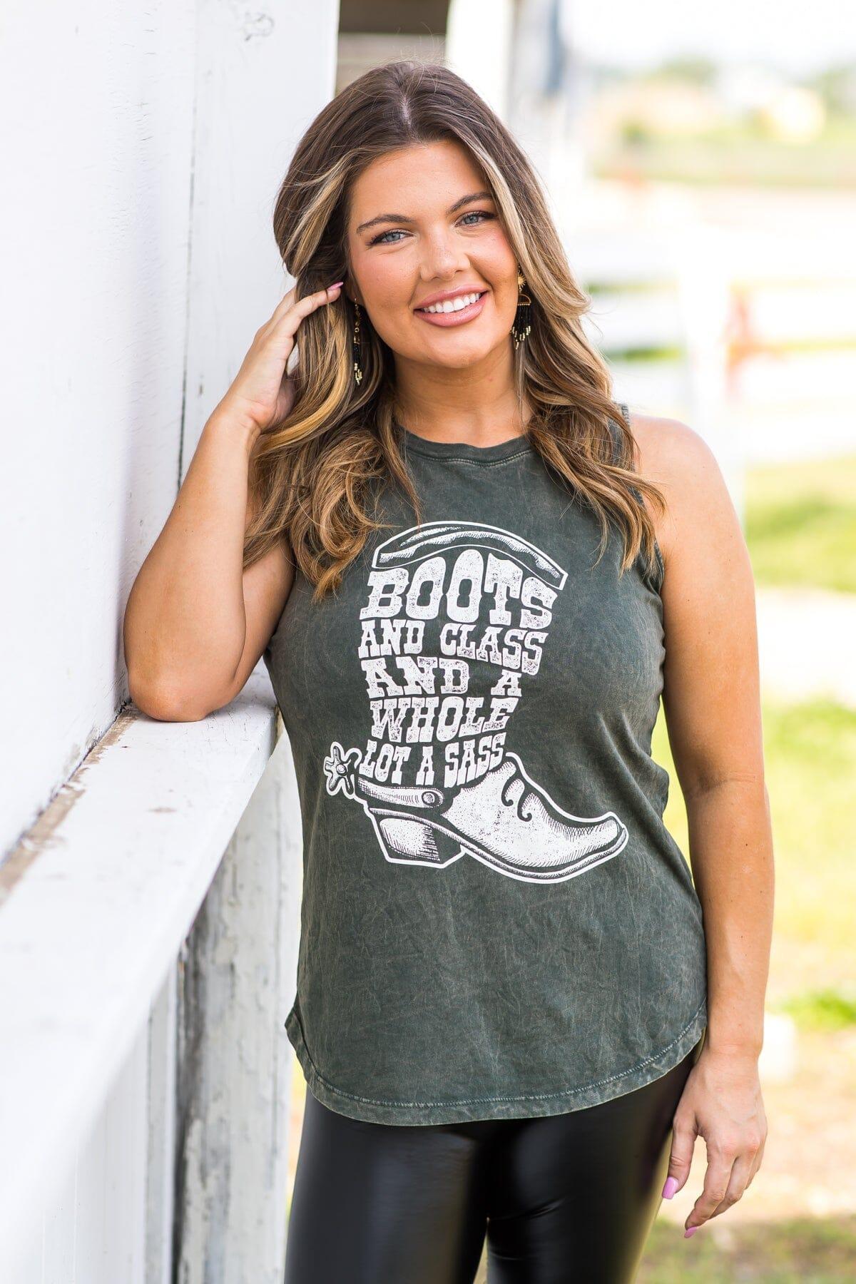 Olive Washed Boots and Sass Graphic Tank Product Image