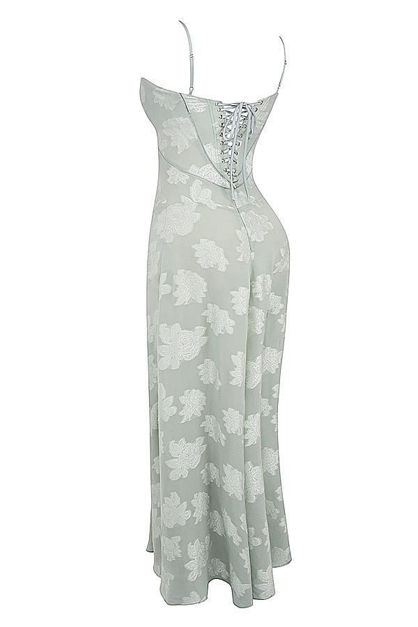 Seren Pistachio Floral Lace Back Maxi Dress Product Image