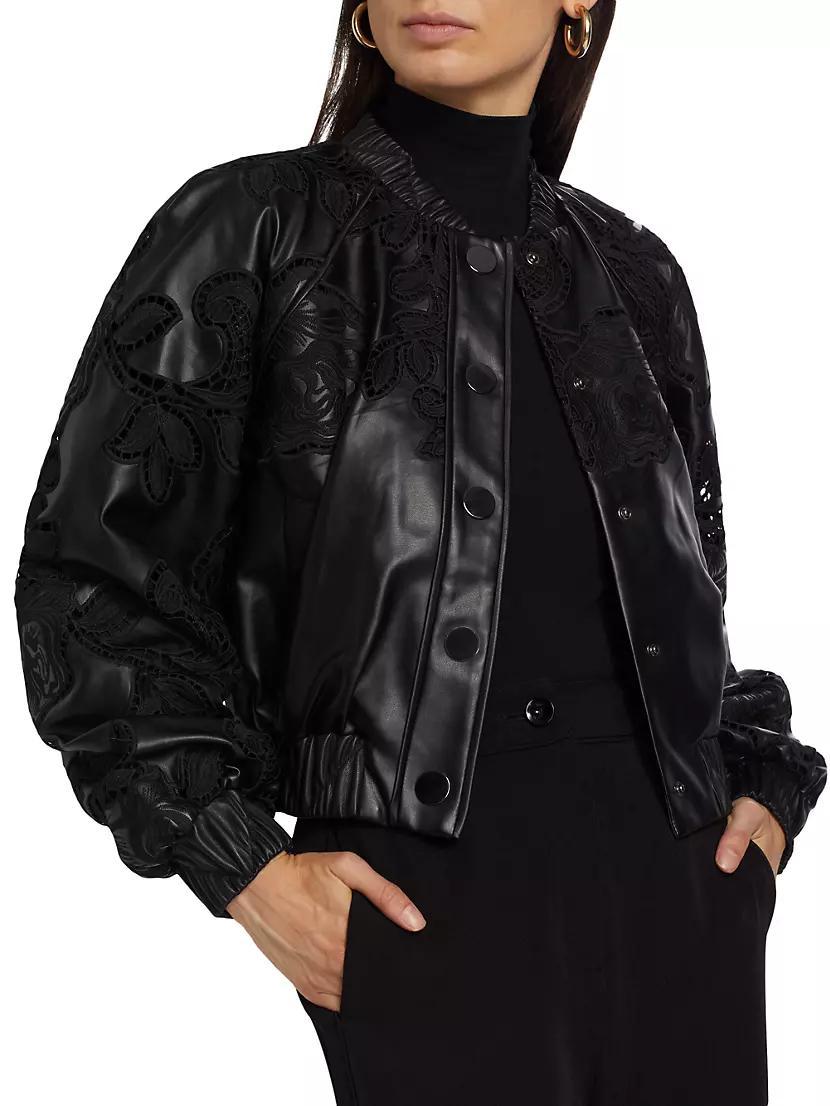 Brynn Vegan Leather-Lace Bomber Jacket Product Image