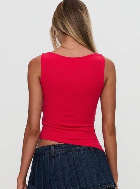 Coretta Ruched Asymmetrical Top Red Product Image