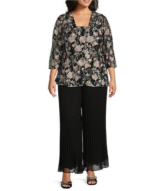 Alex Evenings Plus Size 3/4 Sleeve Square Neck Floral Twinset Product Image
