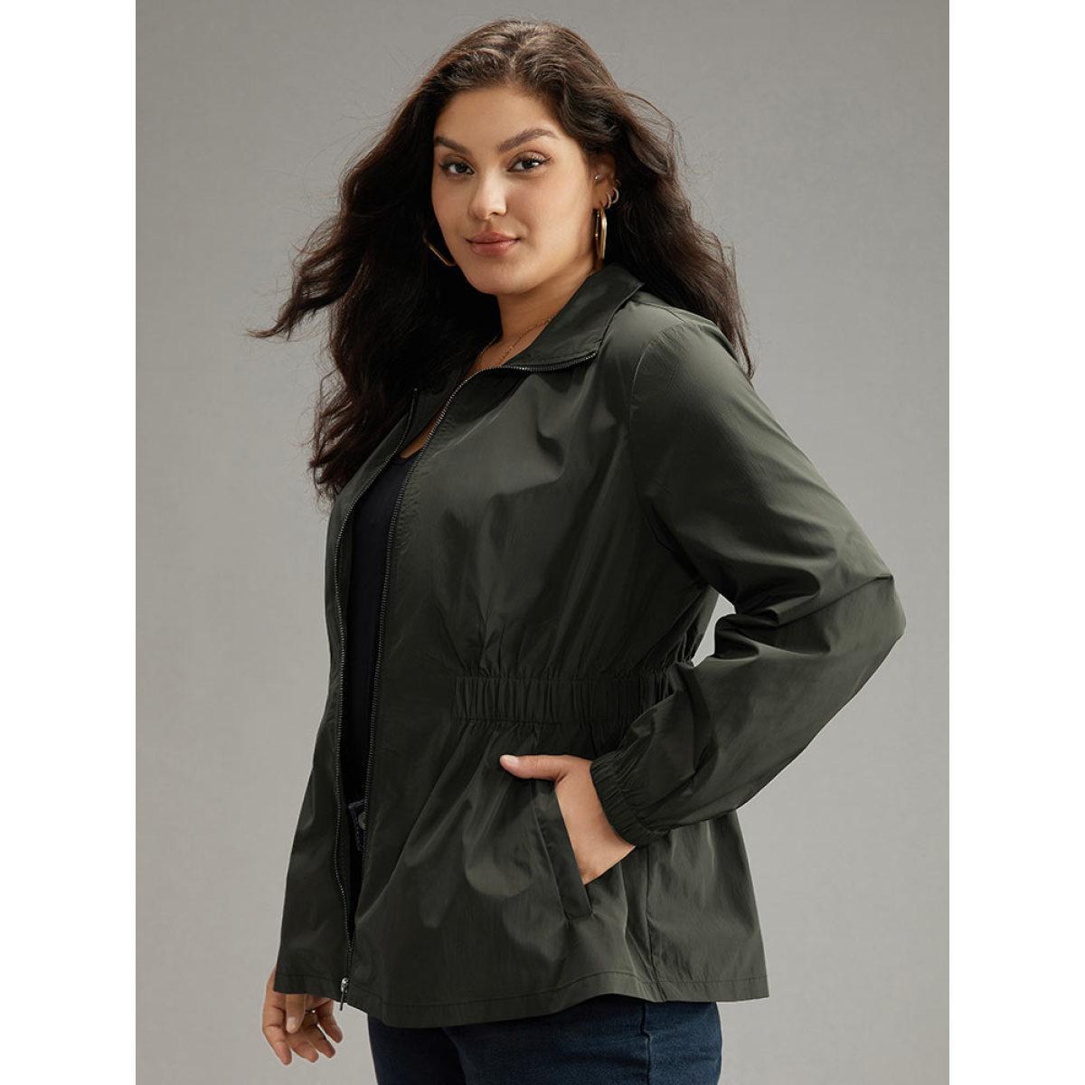 Plus Size Wind-Resistant Waistline Inside Zipper Fly Windbreaker Women DimGray Elastic cuffs Pocket Everyday Jackets BloomChic 12/L Product Image