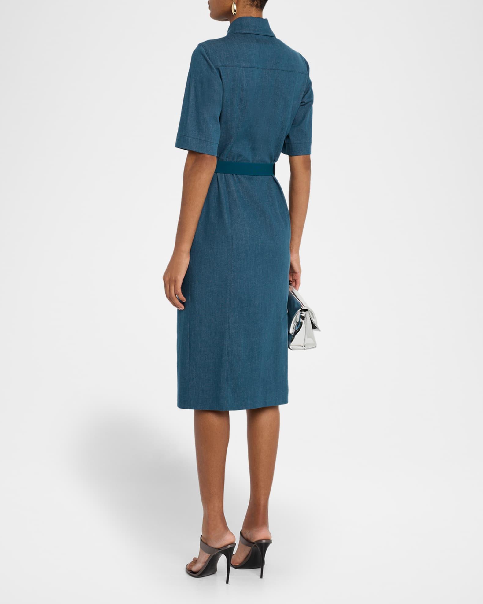 Belted Stretch Cotton Denim Shirtdress Product Image