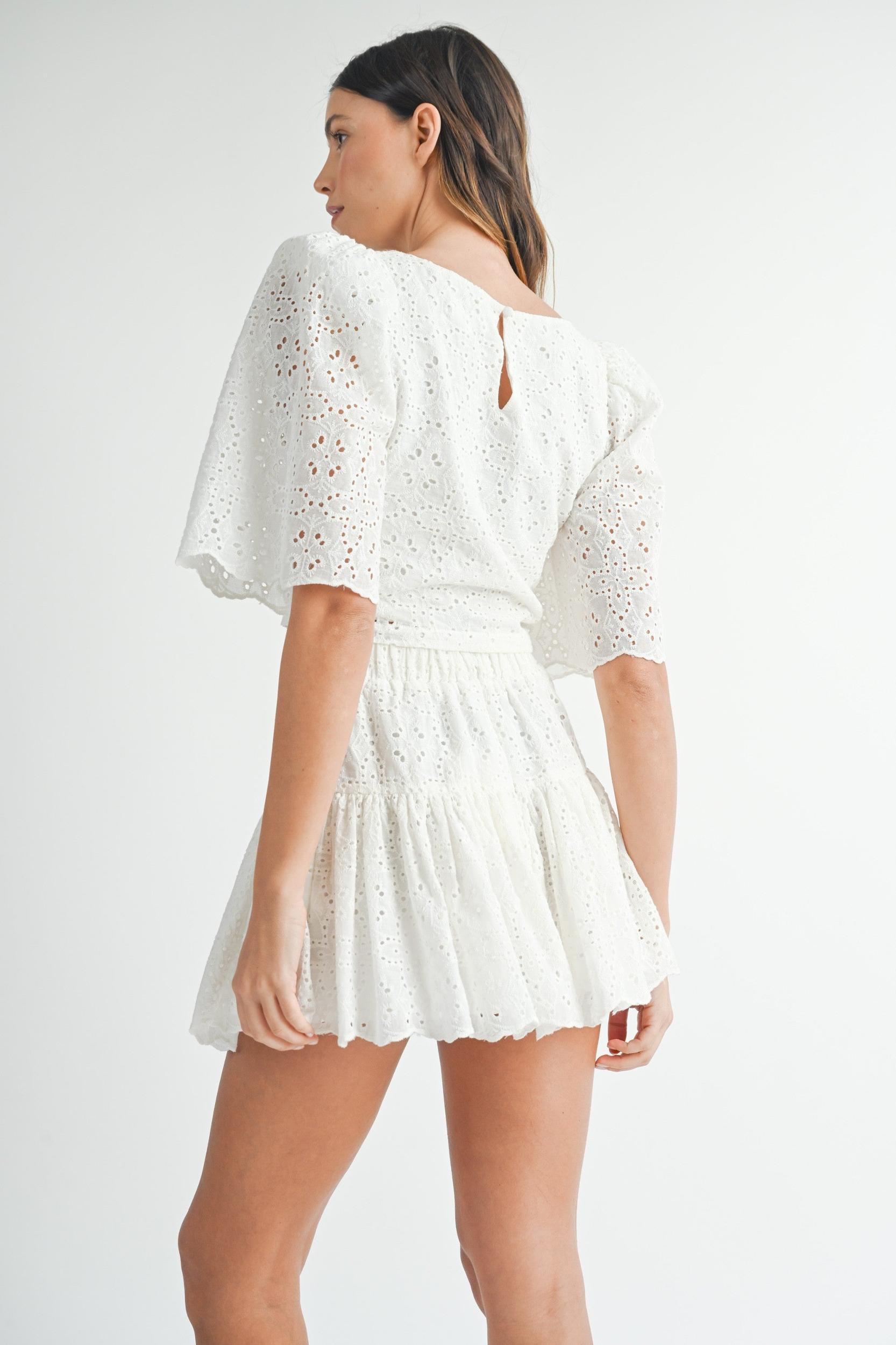 Eyelet Lace Puff Sleeve Crop Top & Skirt Set Product Image