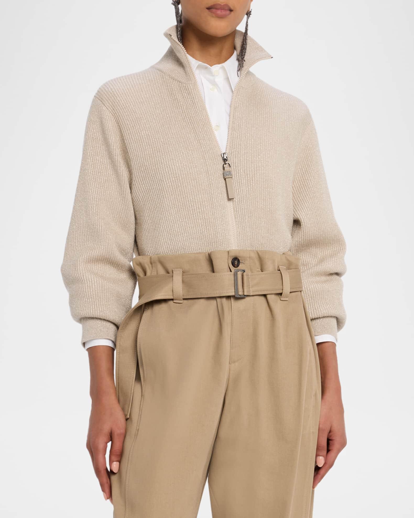 Sparkly Cashmere Rib Long-Sleeve Zip Cardigan Product Image