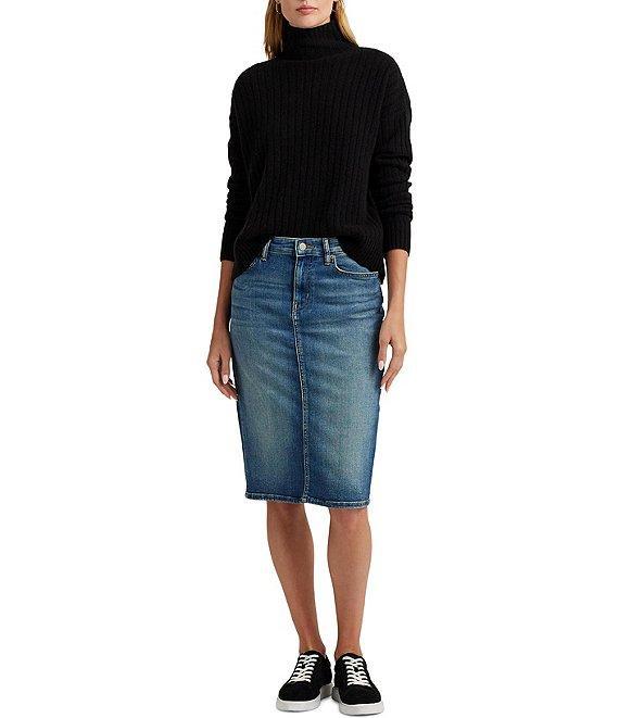 Lauren Ralph Lauren Sunset Indigo Wash Stretch Denim Mid Rise Pencil Skirt Product Image