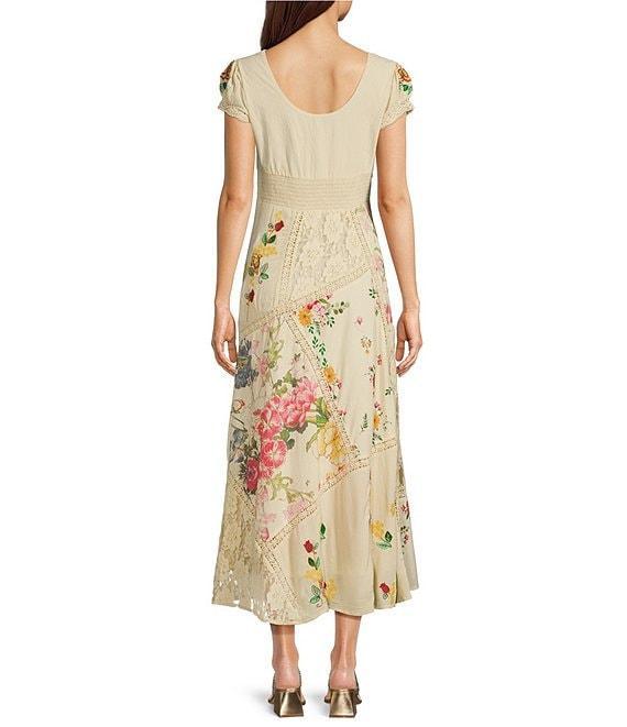 Reba Paige Patchwork Floral V-Neck Cap Sleeve A-Line Maxi Dress Product Image