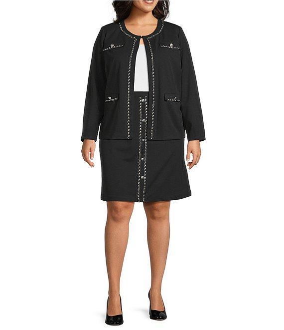 Ming Wang Plus Size Deco Crepe Chain Trim A-Line Skirt Product Image