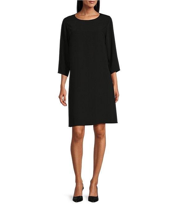 Caroline Rose Matte Crepe Crew Neck 3/4 Sleeve Pocketed Shift Dress Product Image