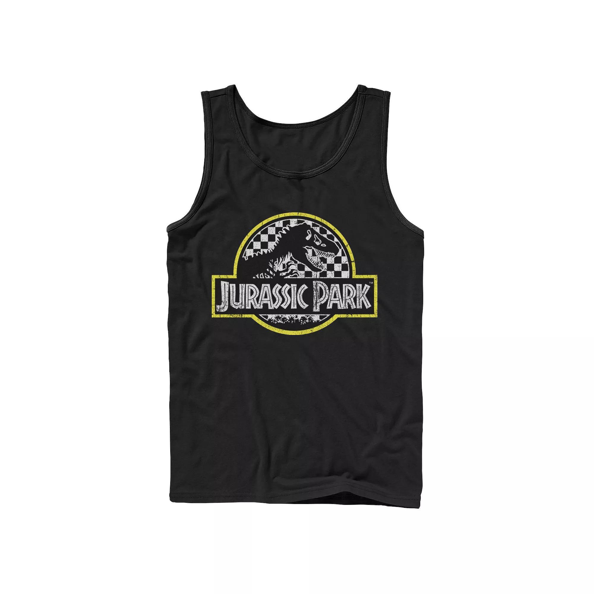 Men's Jurassic Park Checkered Classic Logo Tank Top, Size: Large, Black Product Image