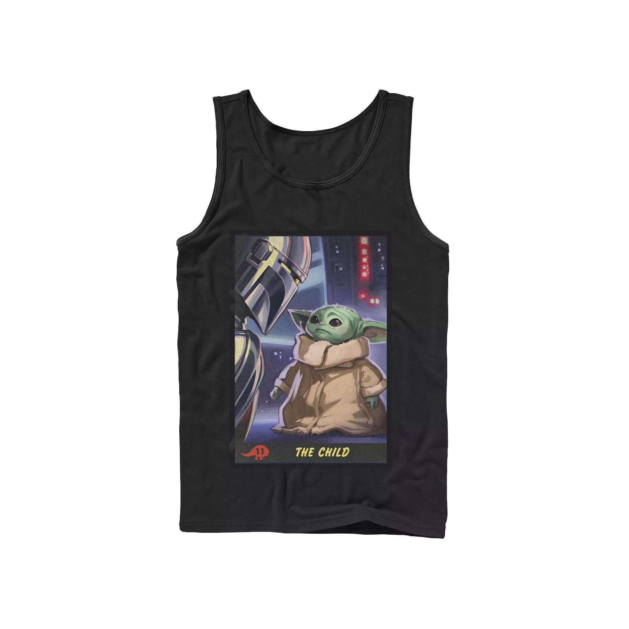 Men's Star Wars: The Mandalorian The Child Trading Card Tank Top, Size: Large, Black Product Image