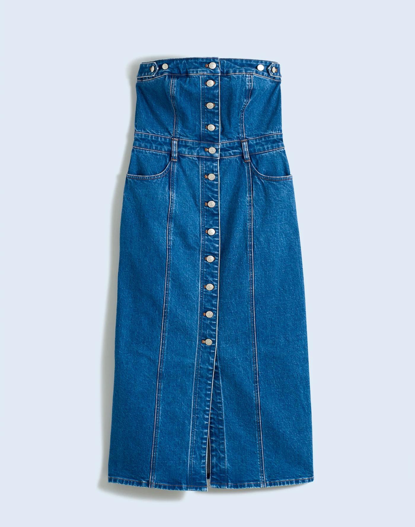 Denim Strapless Maxi Dress in McCabe Wash Product Image