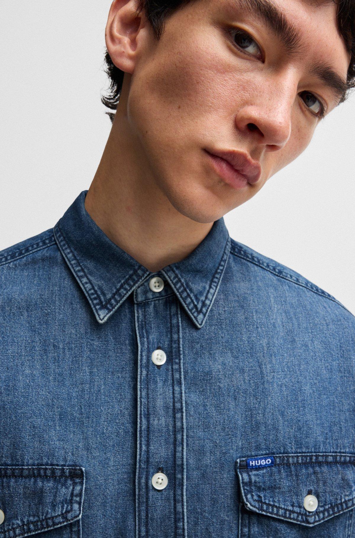 Loose-fit shirt in blue cotton denim Product Image