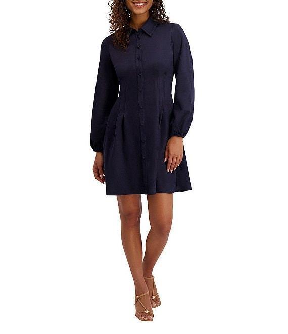 Kensie Suede Collar Neck Long Sleeve Button Front Pleated Mini Dress Product Image