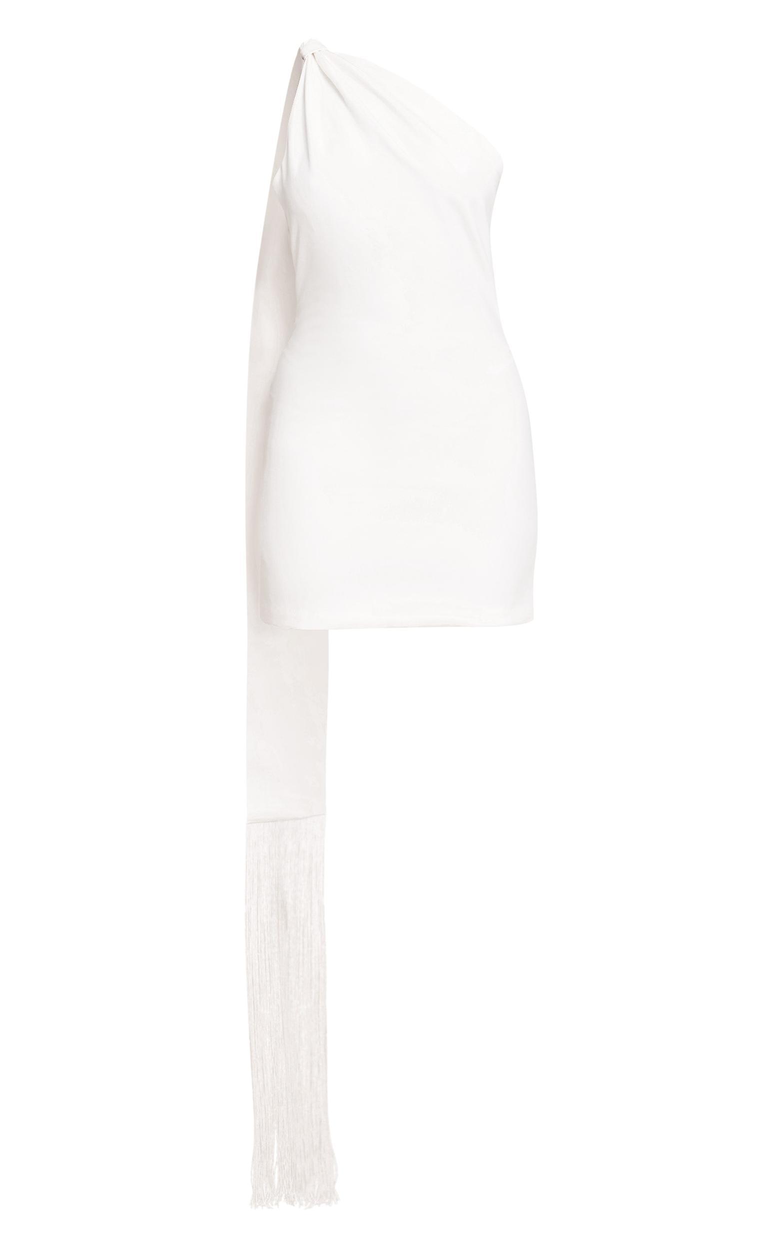 White Woven Fring Scarf Detail Mini Dress Product Image