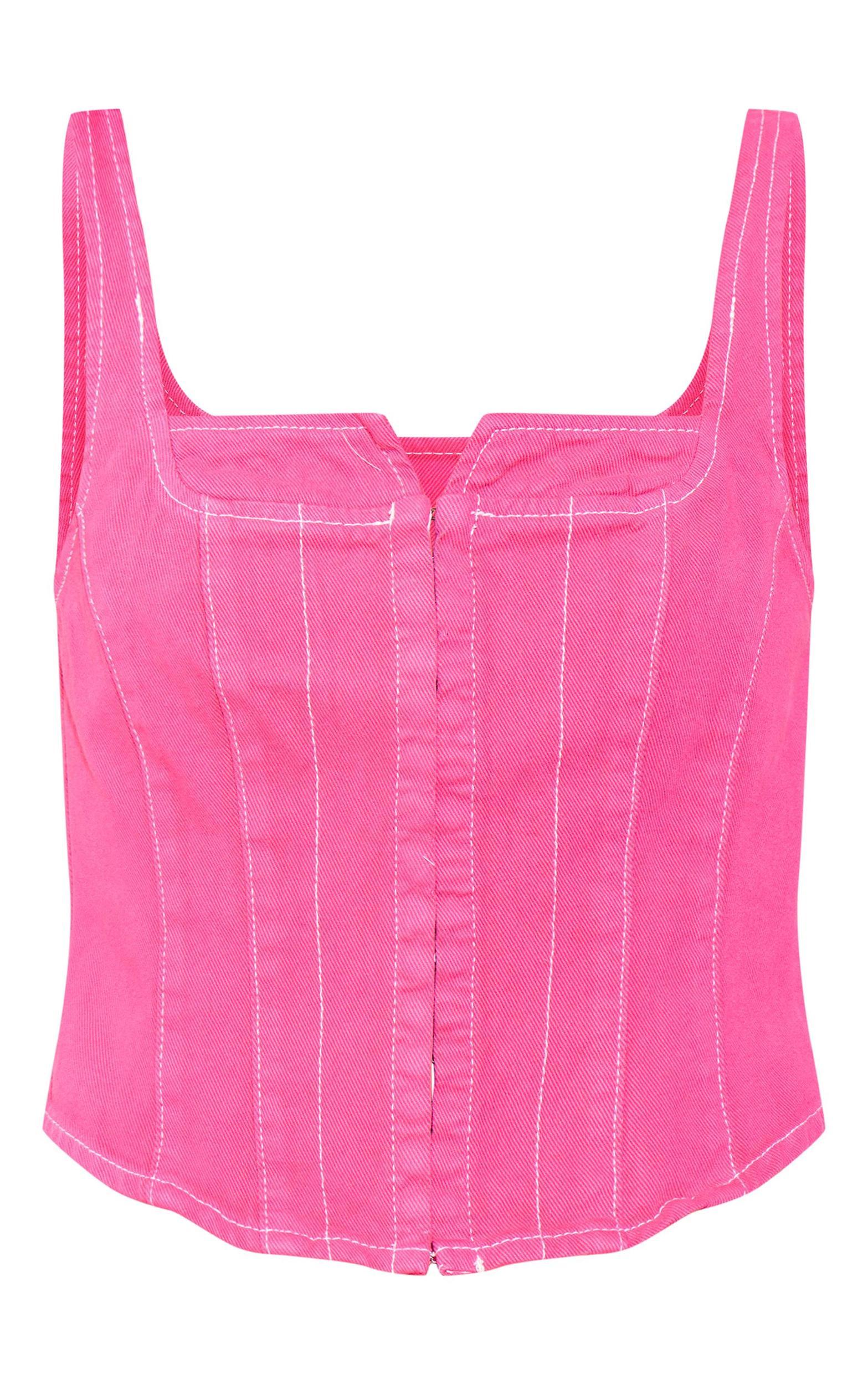 Pink Denim Contrast Stitch Corset Top Product Image