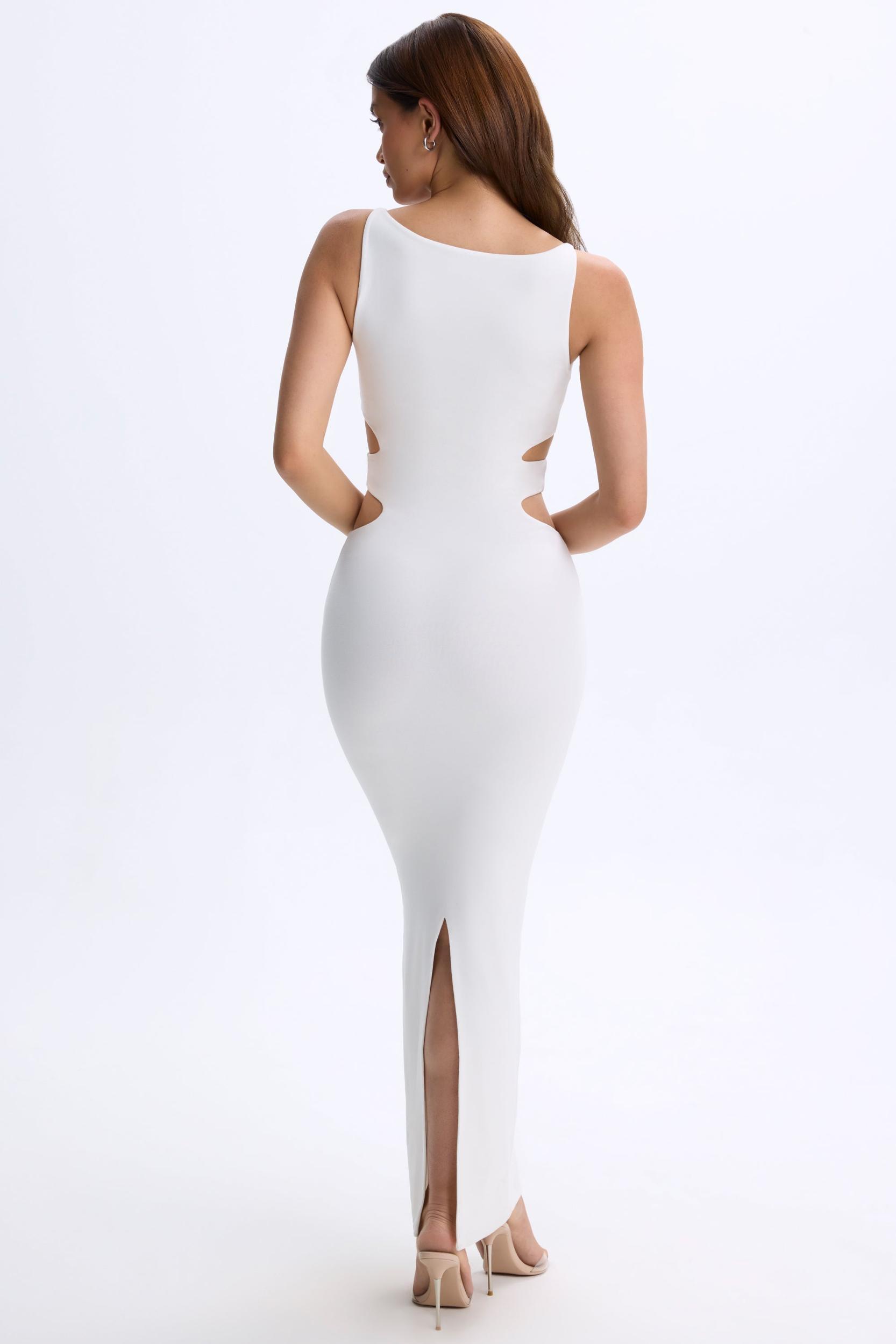 Plunge Cut-Out Maxi Dress in White Product Image