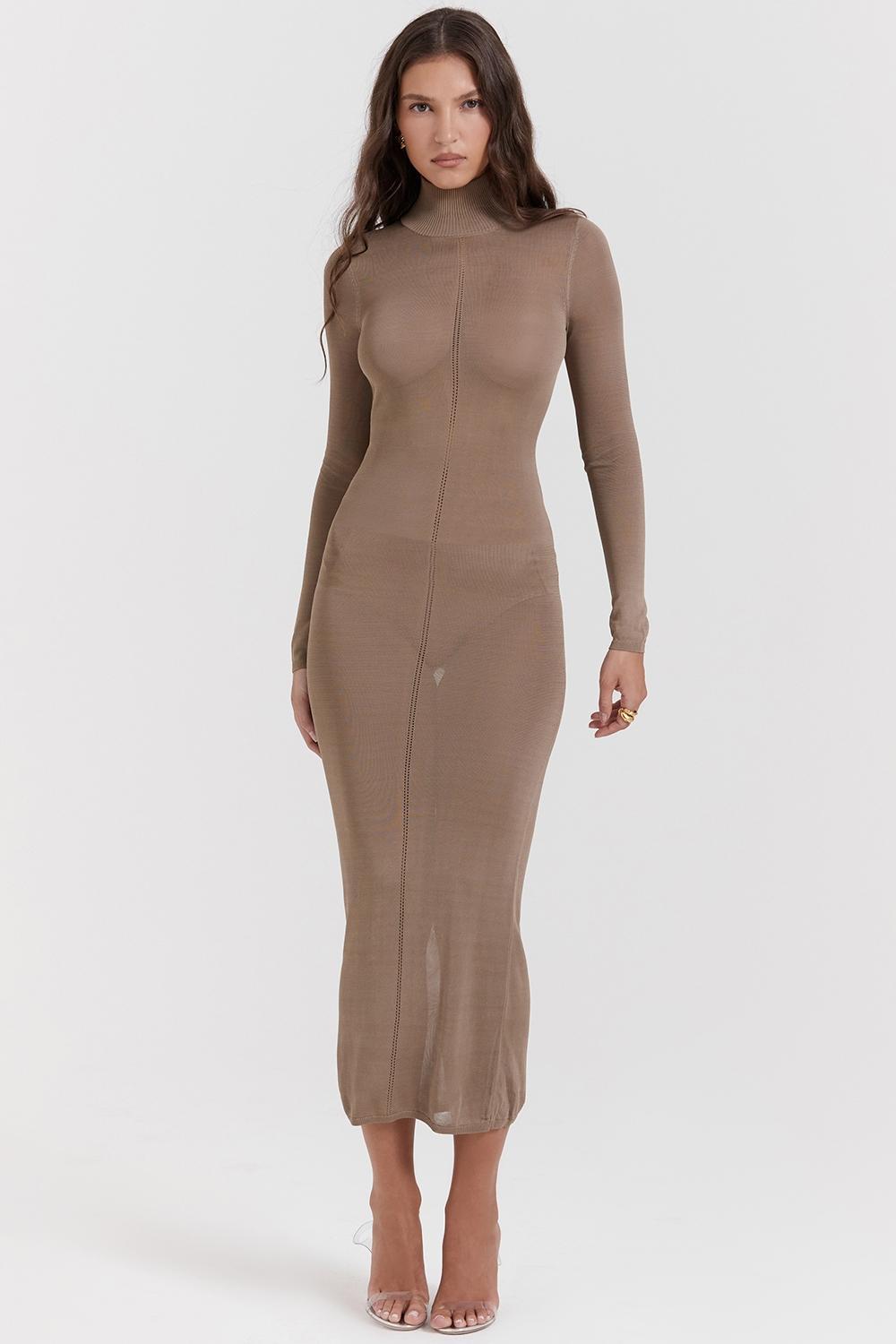 Roberta Tan Knit Midi Dress Product Image
