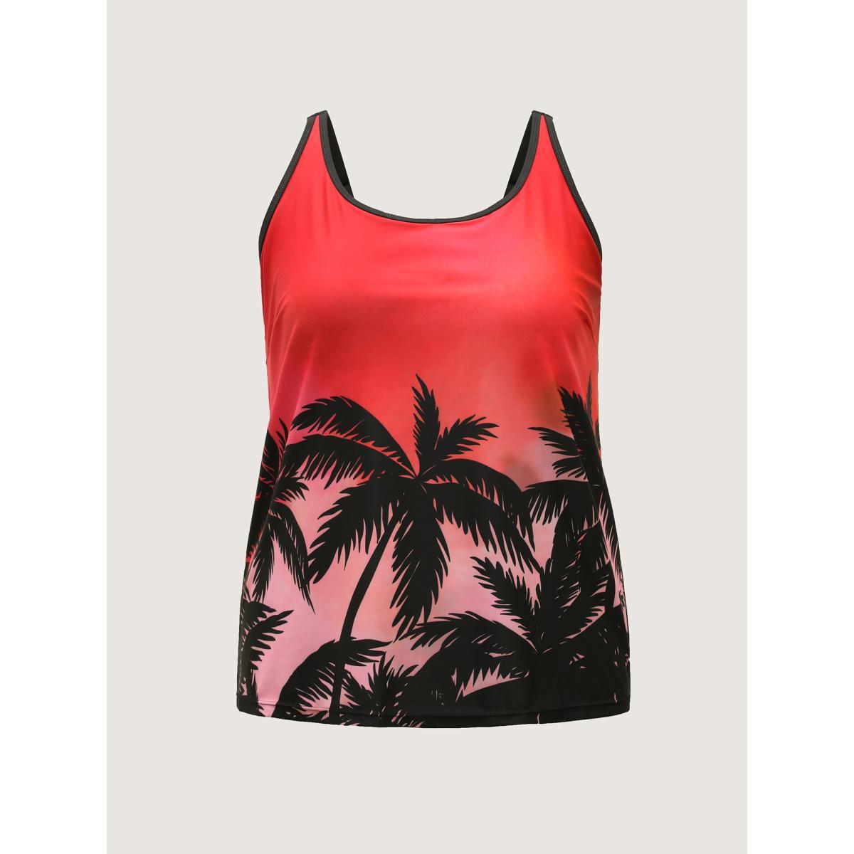 Plus Size Tropical Color Contrast Swim Top Women's Swimwear Black Beach Contrast High stretch Bodycon Non Curve Swim Tops BloomChic 26/4X Product Image