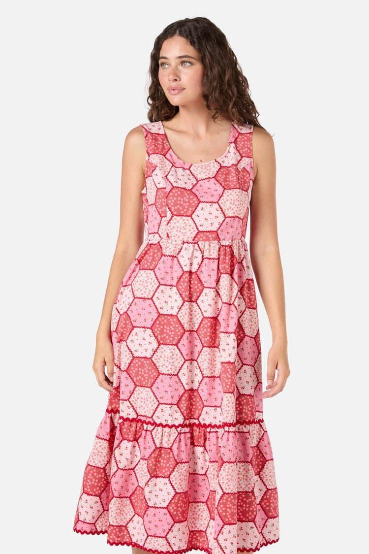 Patchwork Tiered Midi Dress Product Image