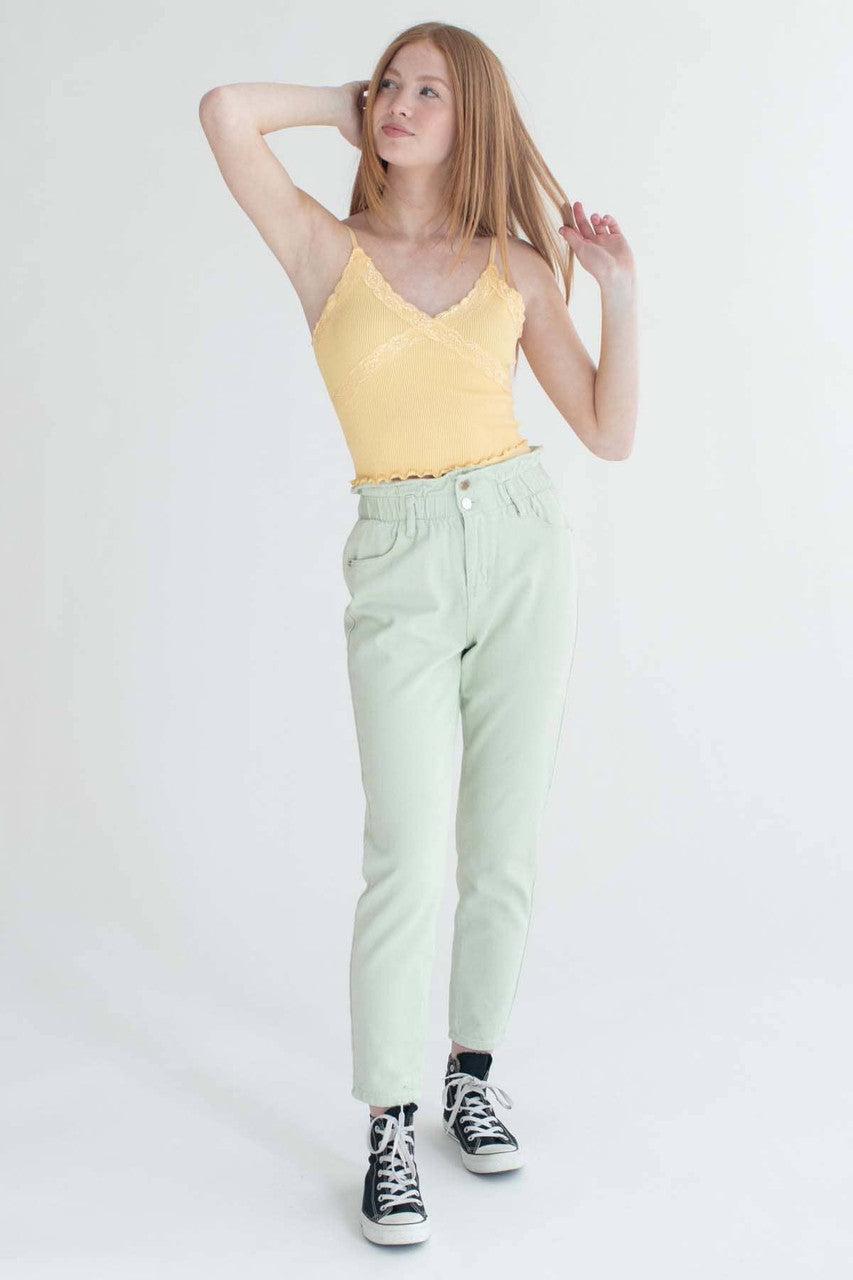 Banana Yellow Seamless Lace Trim Crop Cami Product Image
