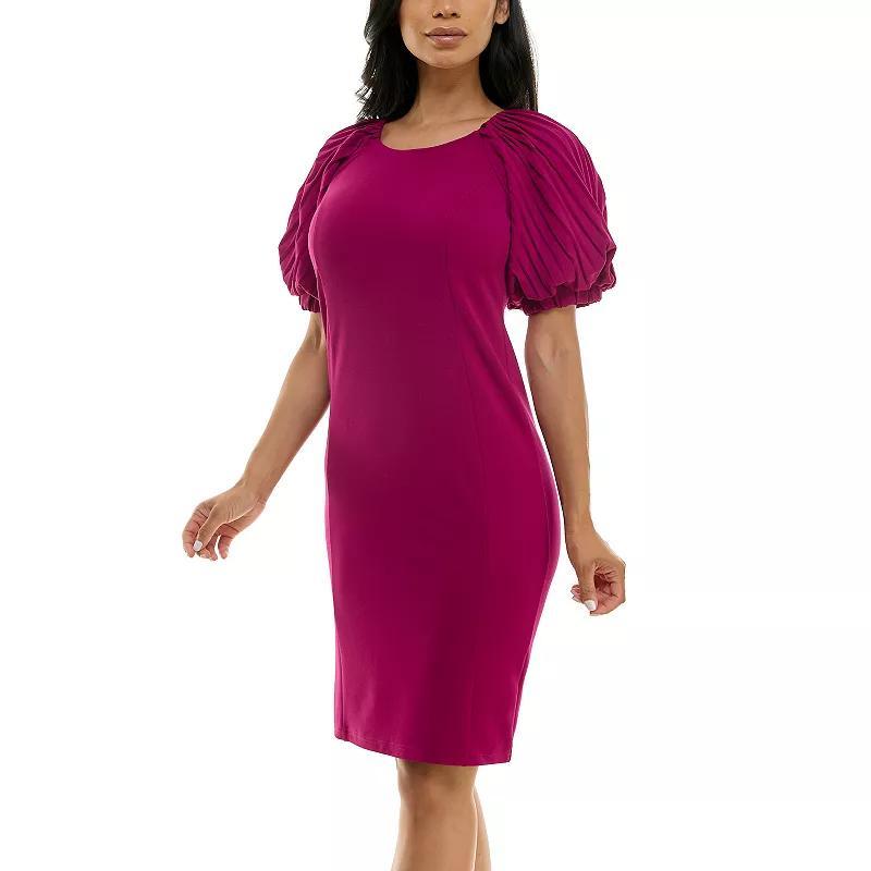 Women's Nina Leonard Pleated Puff Sleeve Dress, Size: Small, Pink Product Image