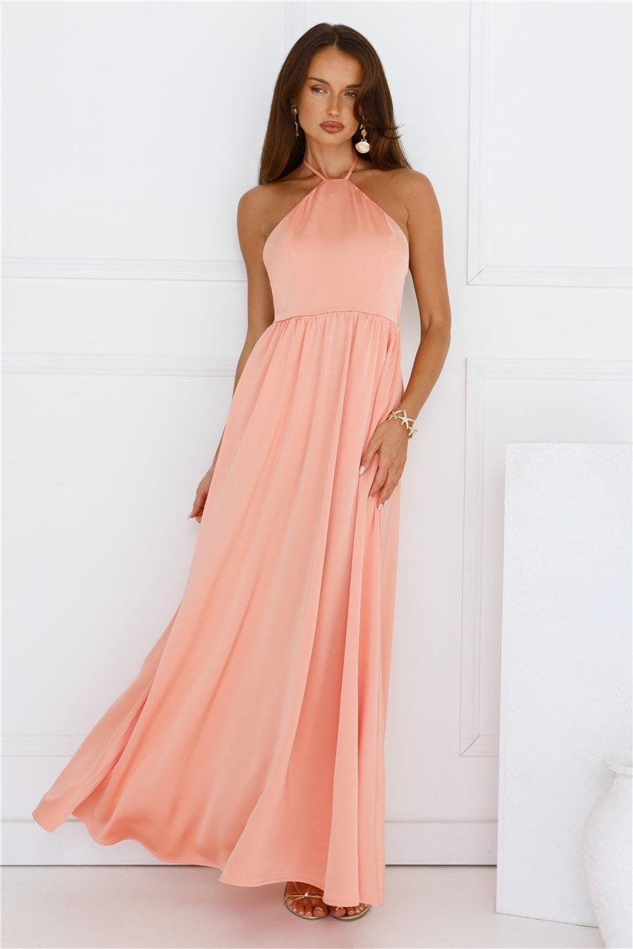 Lush Riviera Halter Maxi Dress Peach Product Image
