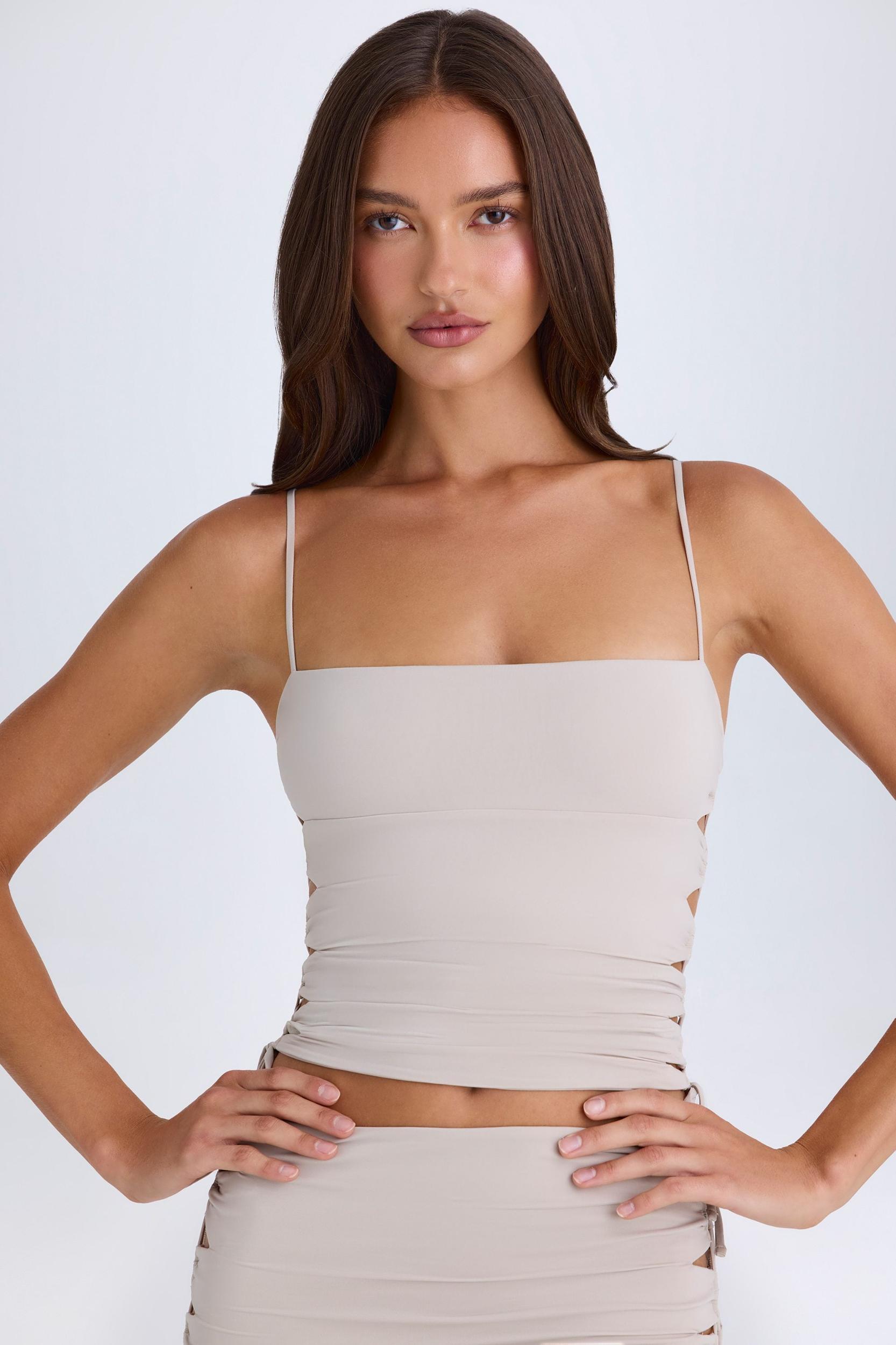 Ruched Cut-Out Top in Taupe Product Image