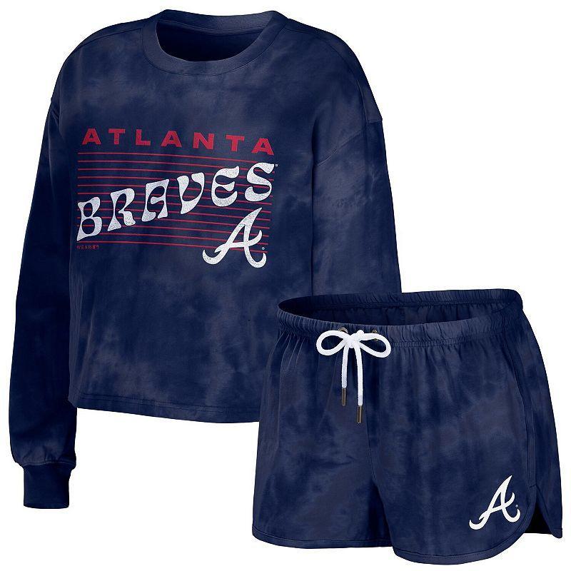 Women's WEAR by Erin Andrews Black Chicago White Sox Tie-Dye Cropped Pullover Sweatshirt & Shorts Lounge Set, Size: Large Product Image
