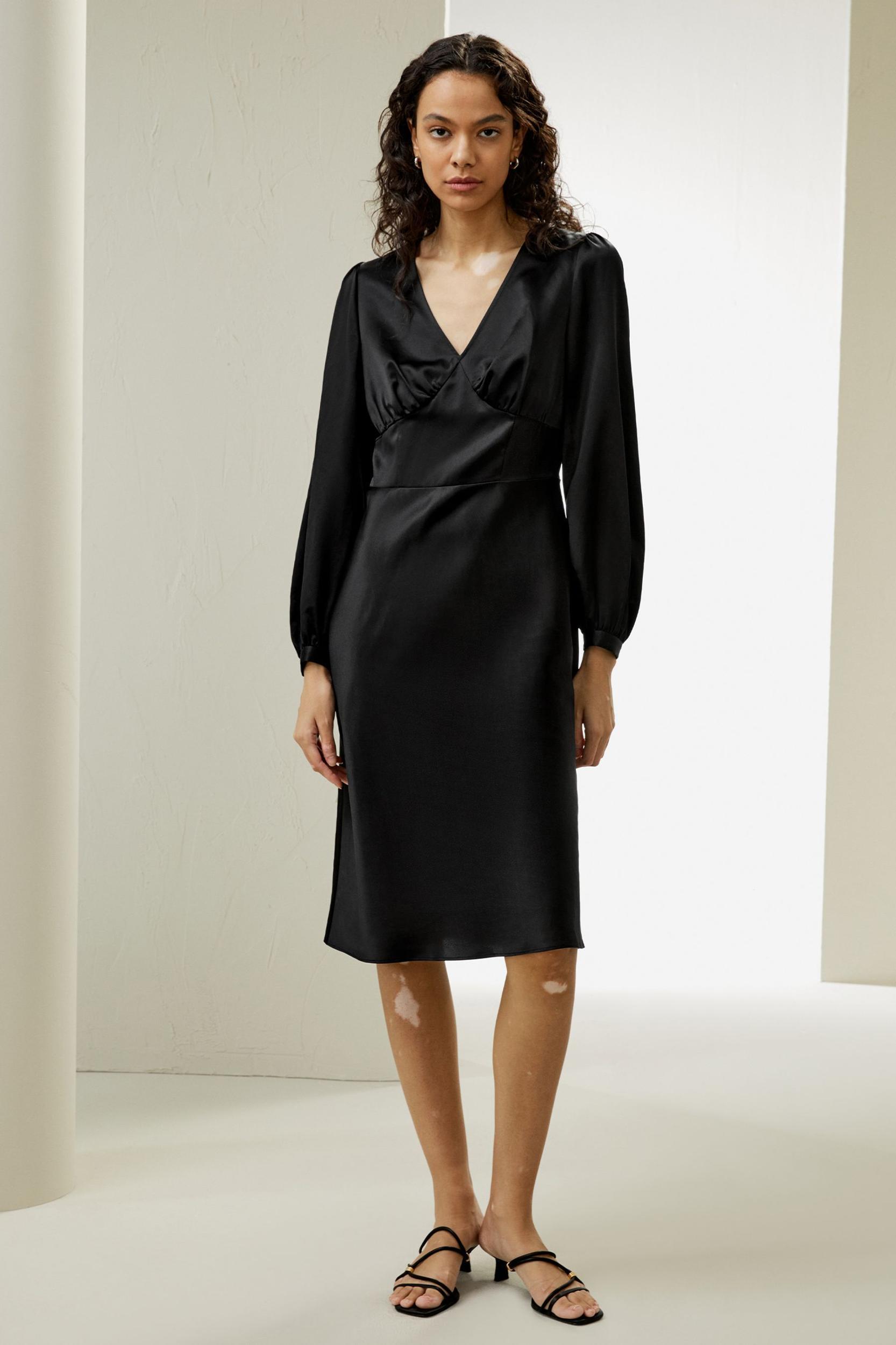 V-Neck Silk Waisted Dress Product Image