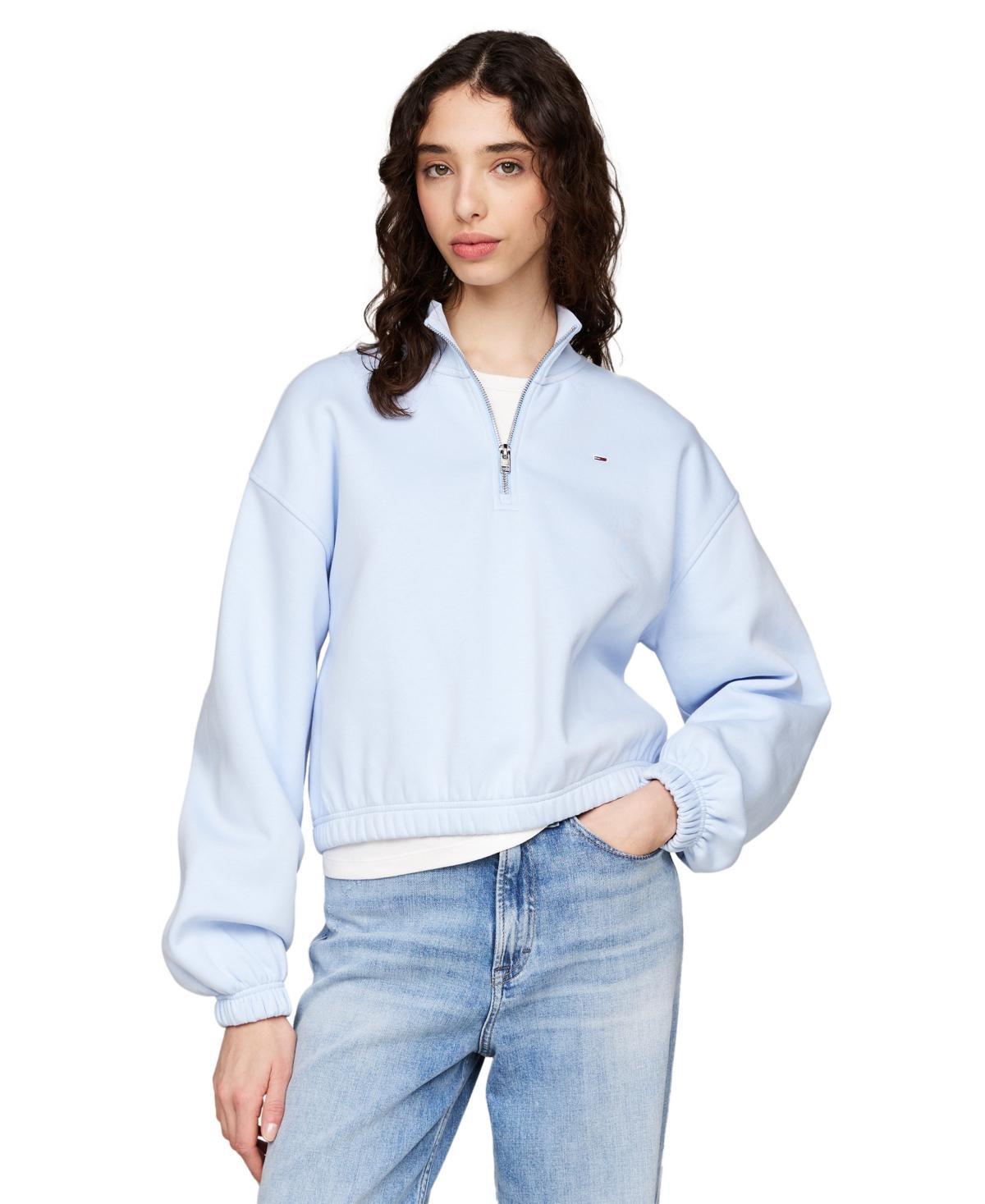 Tommy Jeans Womens Cropped Quarter-Zip Crewneck Sweatshirt Product Image